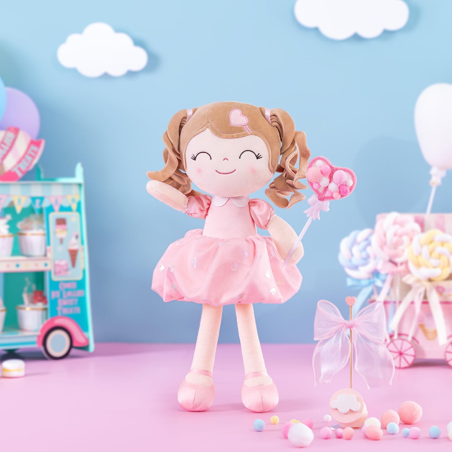 Gloveleya Baby Doll Gifts Plush Curly Girl Toys With Love 16' Pink
