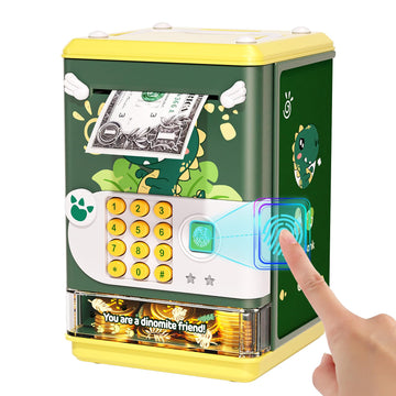 AIQI Dinosaur Electronic Piggy Bank for Boys,Mini ATM Toys of Kids,Savings Machine with Personal Password & Fingerprint Unlockin