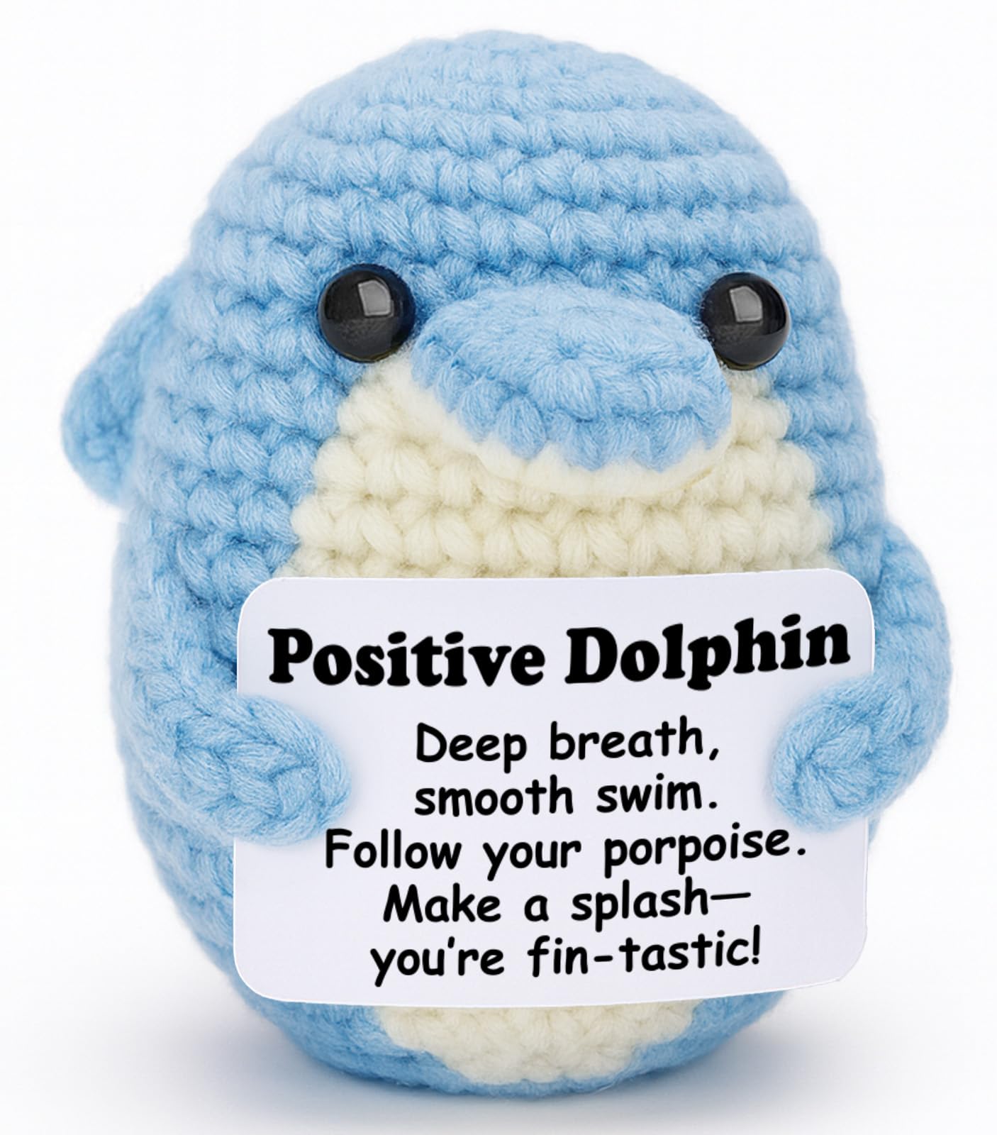 Weming Positive Gifts for Women Friend, Handmade Crochet Dolphin Plush with Inspirational Message Card, Emotional Support Gift f