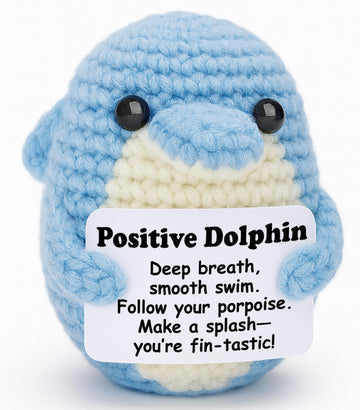 Weming Positive Gifts for Women Friend, Handmade Crochet Dolphin Plush with Inspirational Message Card, Emotional Support Gift f