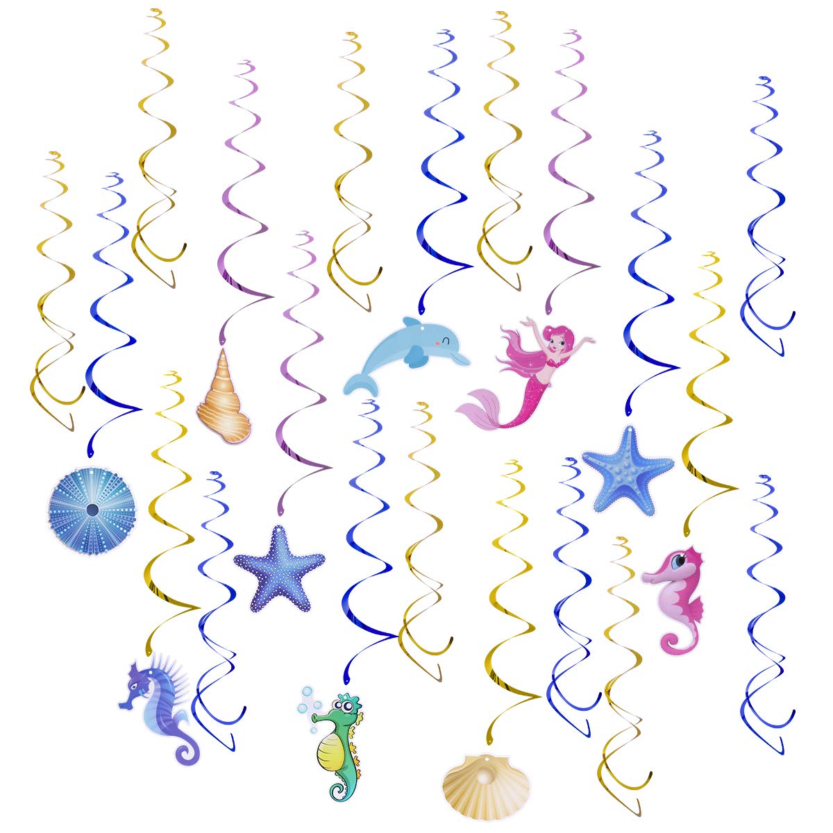 Amosfun 30pcs Ocean Animal Hanging Swirl Decorations Ceiling Decor Swirls for Baby Shower Birthday Party Nursery School Sea Anim