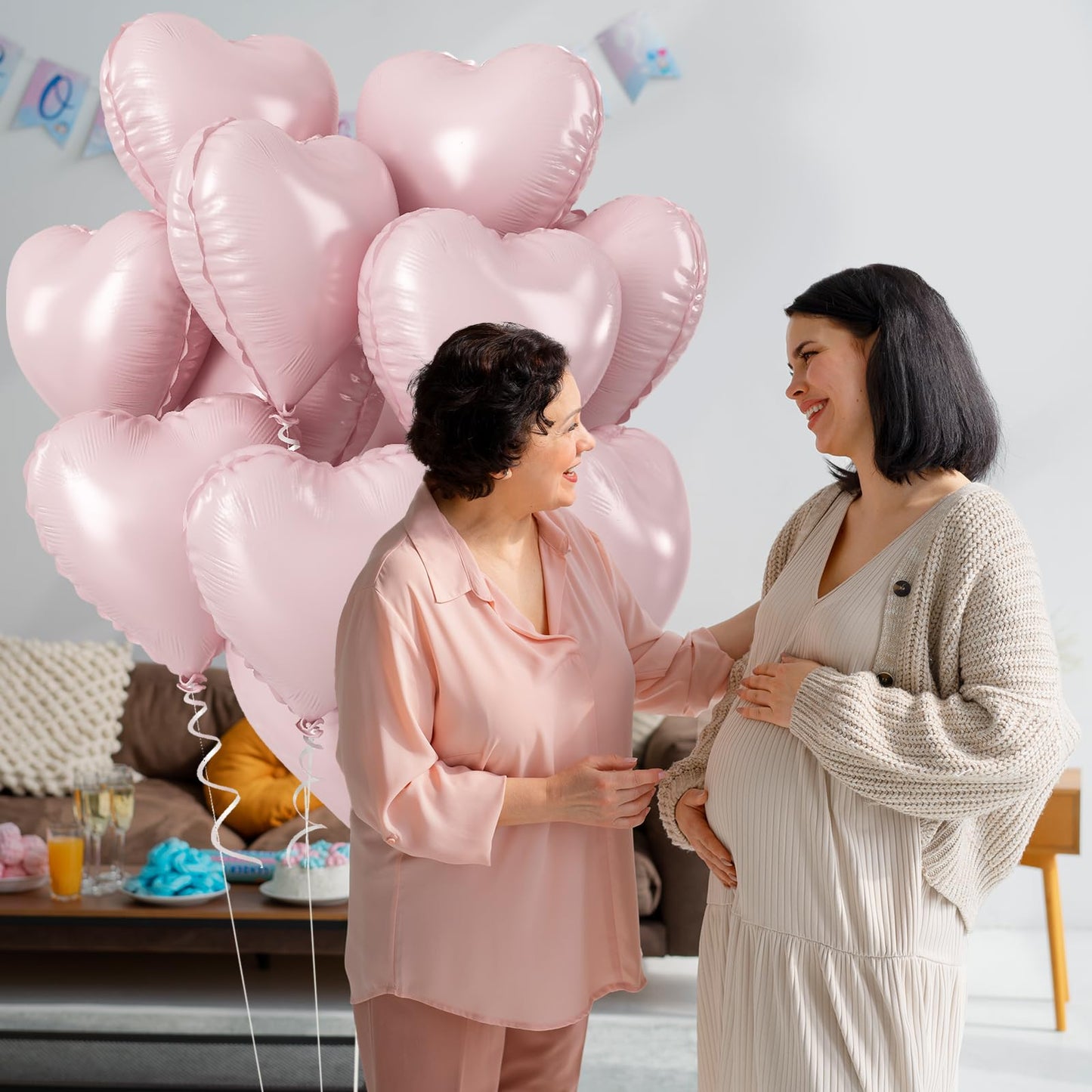 Baby Pink Heart Balloons, 18 Inch Pink Heart Balloons, 12Pcs Large Pearl Pink Heart Shape Mylar Balloons, Pastel Pink Helium Foi