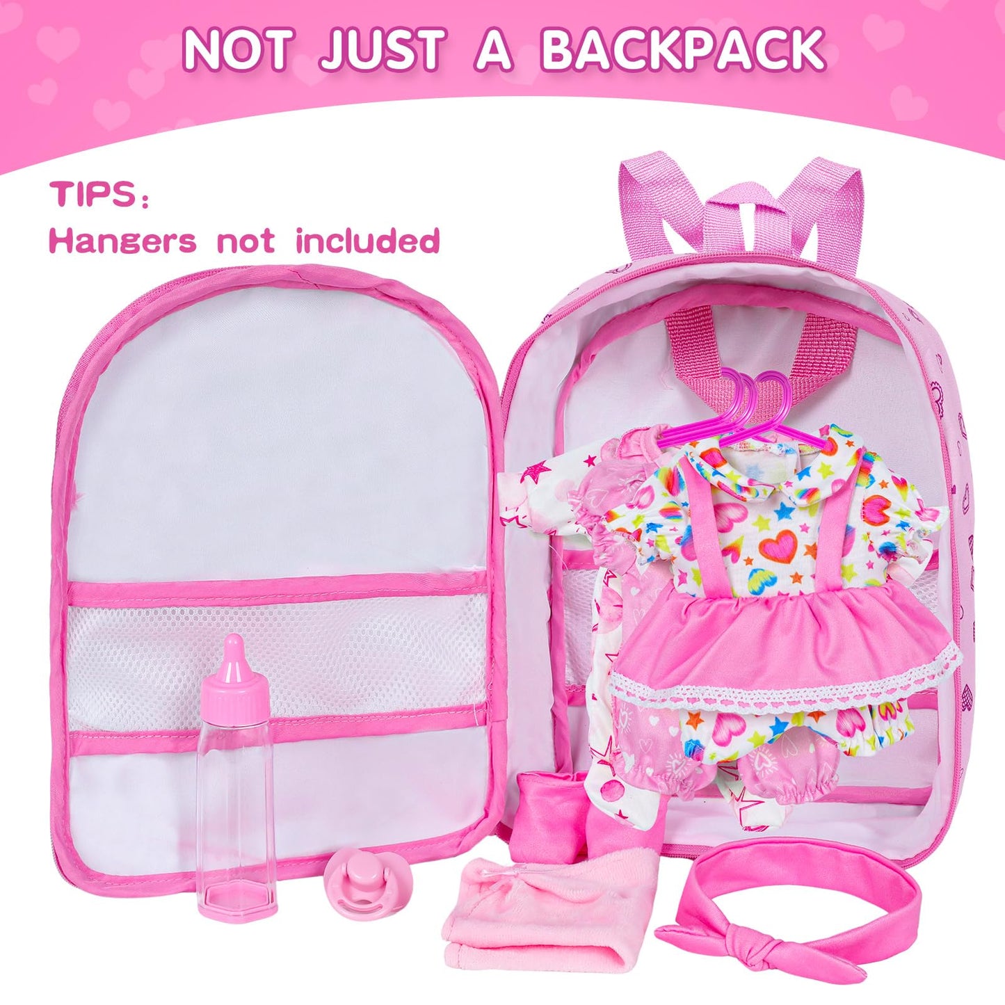 Dontno 12 Inch Baby Doll With Backpack Carrier And Accessories,Reborn Baby Doll Includes 3 Pcs Clothes And Bottles,Nipple,Burp C