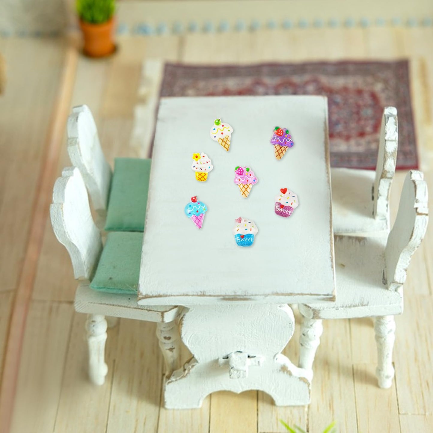 WOZADU 100 PCS Mini Resin Ice Cream Figures for Crafts Tiny Resin Food Miniature Things for Dollhouse Fairy Garden Micro Landscaping Decoration Cake Toppers Decor