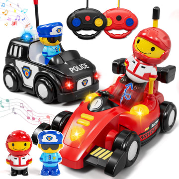 Lehoo Castle 2 Pack Remote Control Car for Toddlers 1-3, Police Car & Race Car, Toddler Toys for 2-4 with Realistic Sound Effect