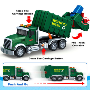 Kids Toys for 3 4 5 6 7 8 Years Old Boys, 15'' Large Garbage Truck Toy, Friction Powered Garbage Recycling Truck with Lights and