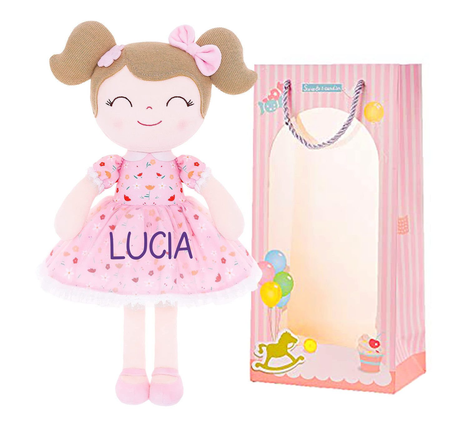 Gloveleya Personalized Floral Pink Plush Doll - Custom Soft 16 Inch Doll for Girls