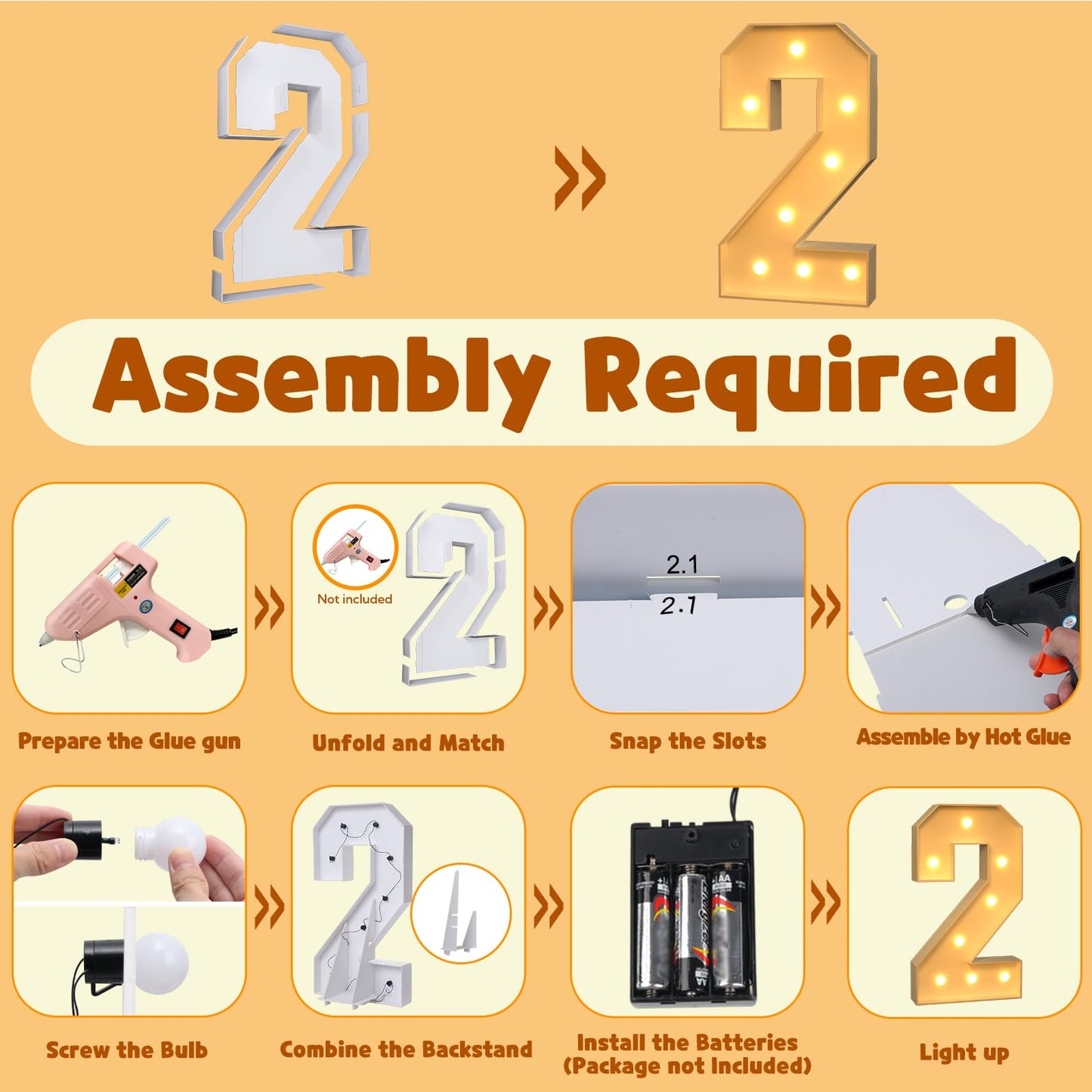 Imprsv 3Ft Light Up Numbers, Marquee Numbers For 2Nd 21St Birthday Decorations Anniversary Party Decor, Mosaic Numbers For Ballo
