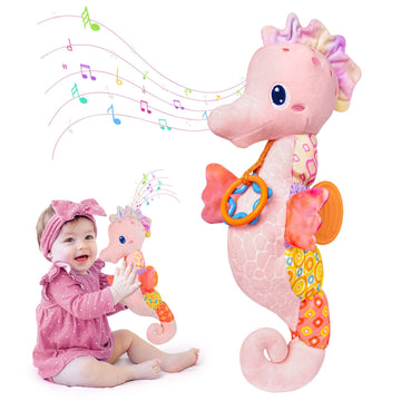 Baby Toys 0-6 Months,Infant Musical Seahorse Stuffed Animals Sensory Toys With Bright Colors,Multiple Textures,Rattles & Crinkle