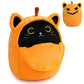 Leokawin Black Cat Stuffed Animal,8In Black Cat Plush,Cute Pumpkin Cat Plush Toy,Kawaii Pumpkin Black Cat Plush Pillows,Soft Bla