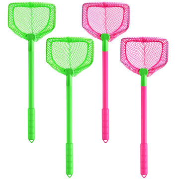 Coopay 4 Pieces Kids Fishing Net Catching Bug Nets Fish Butterfly Nets Beach Toys For Kids Outdoor Playing (Green, Rose Red)
