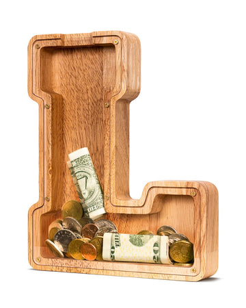 Summidate Wooden Letter Piggy Bank| Piggy Bank For Boys Girls Toddler| Alphabet L Money Bank| Coin Bank Birthday Gift For Kids|2024 Graduation Money Box (L)