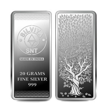 Silviya Bis Hallmarked Banyan Tree 999 Pure Silver Bar (20 Gram) - Memorable Gift For Festivals - Anniversaries - Birthdays - Ho