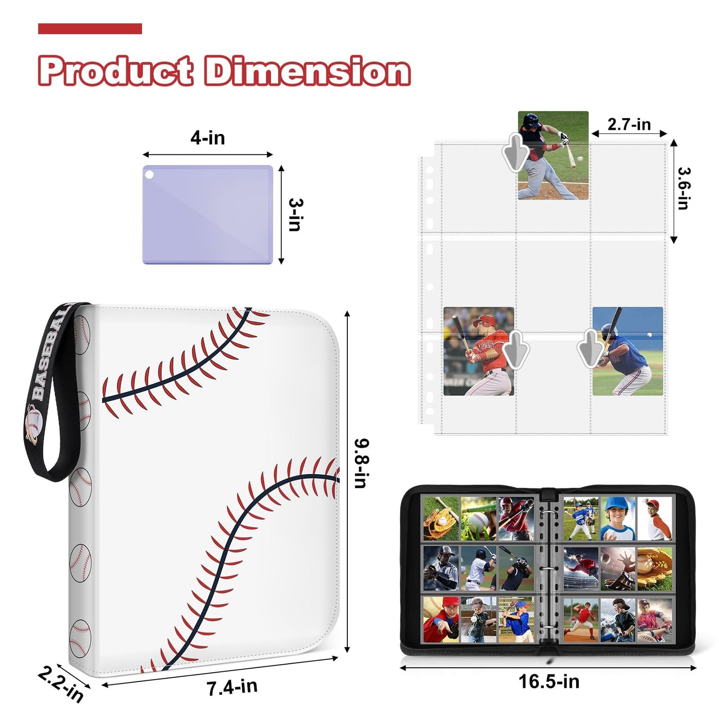 Baseball Card Binder 720 Pocket, Trading Card Binder With Toploaders Card Display, Premium Baseball Card Holder With Baseball Pa