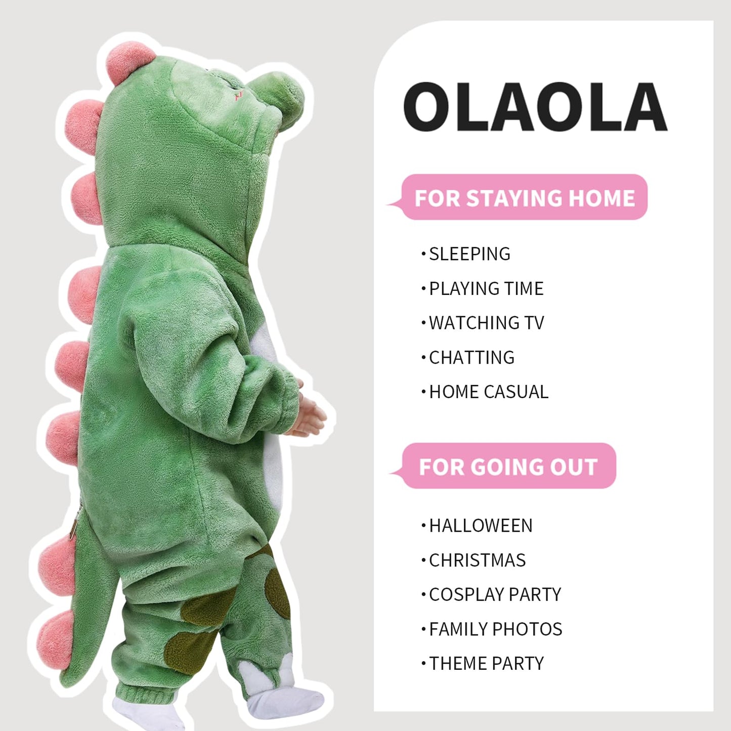 Olaola Baby Animal Costume Onesie, Unisex Toddler Dinosaur Romper, Plush Cosplay Dress Up Infant Outfits Halloween Costume
