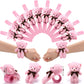 Ceenna 16 Pcs Valentine's Day Stuffed Bear Animal Slap Bracelets Plush Bear Slap Bracelets 8.66 Inch Pink Adorable Bear Slap Wri