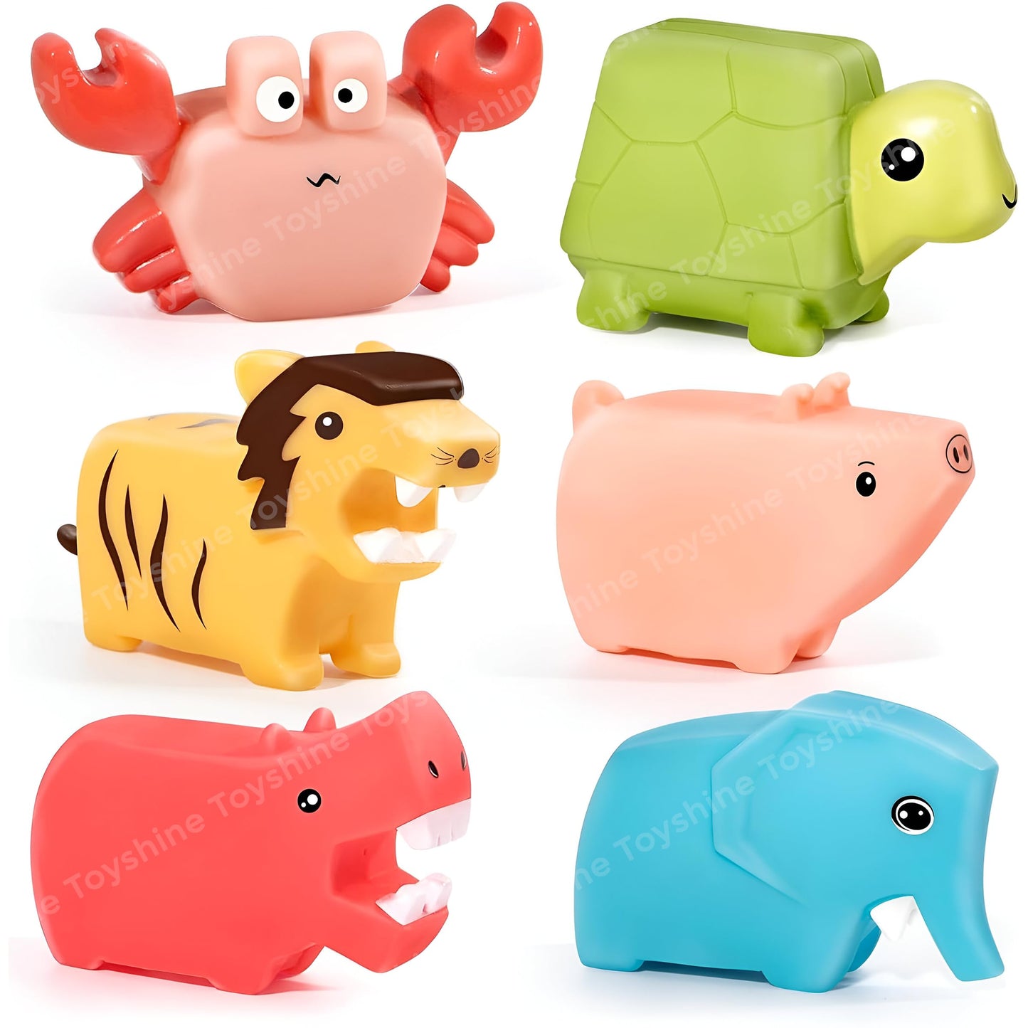 Toyshine 6 Pc Colorful NonToxic Animal Design Mold Free Chuchu Sound Bath/ Pool Toys , Toddler Baby Bathtub Bathing Squeeze Toy