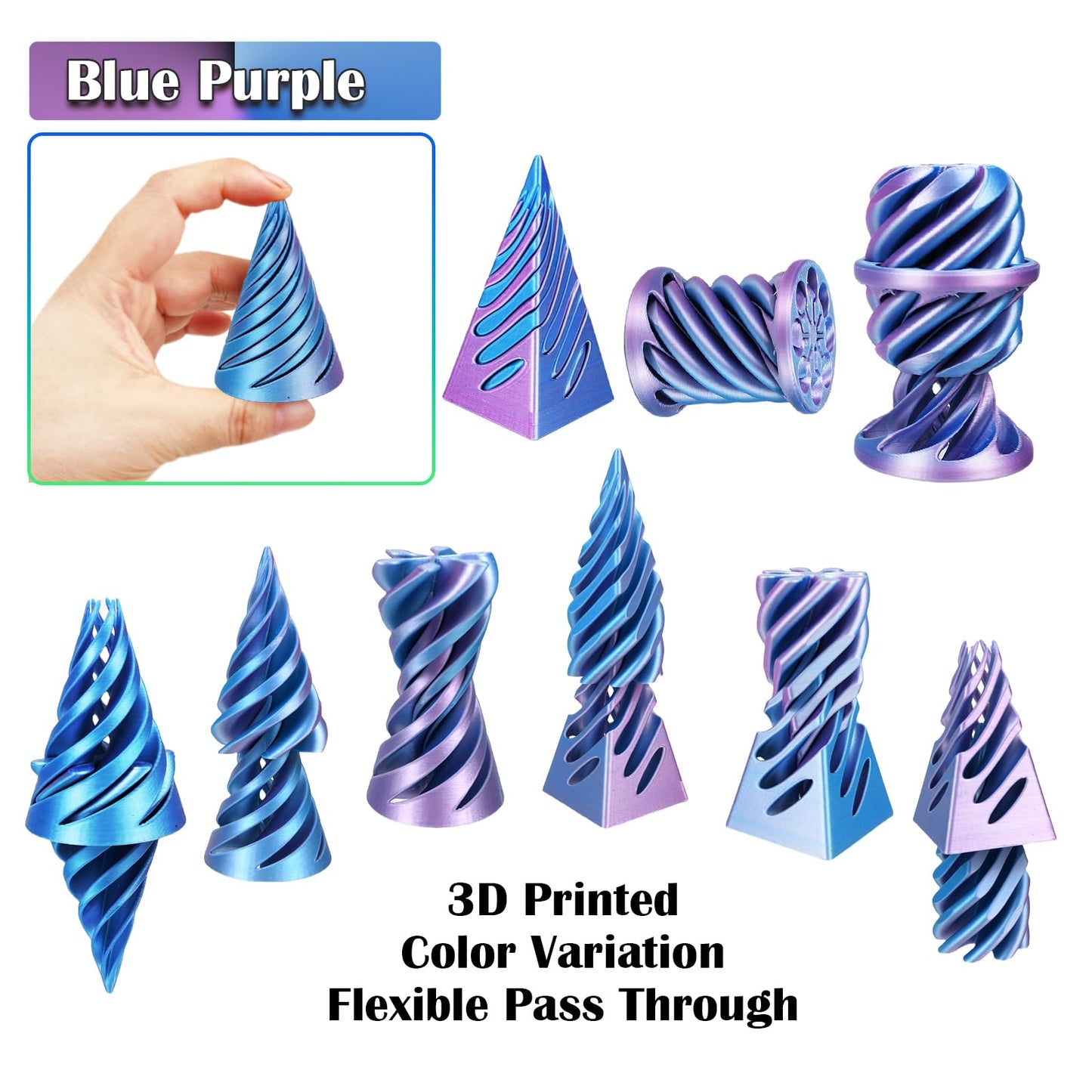 Qouxz 3D Printed Impossible Pyramid Passthrough Sculpture, Cone Fidget Toy, Impossible Cylinder Anxiety Relief Toy, Magic Imposs