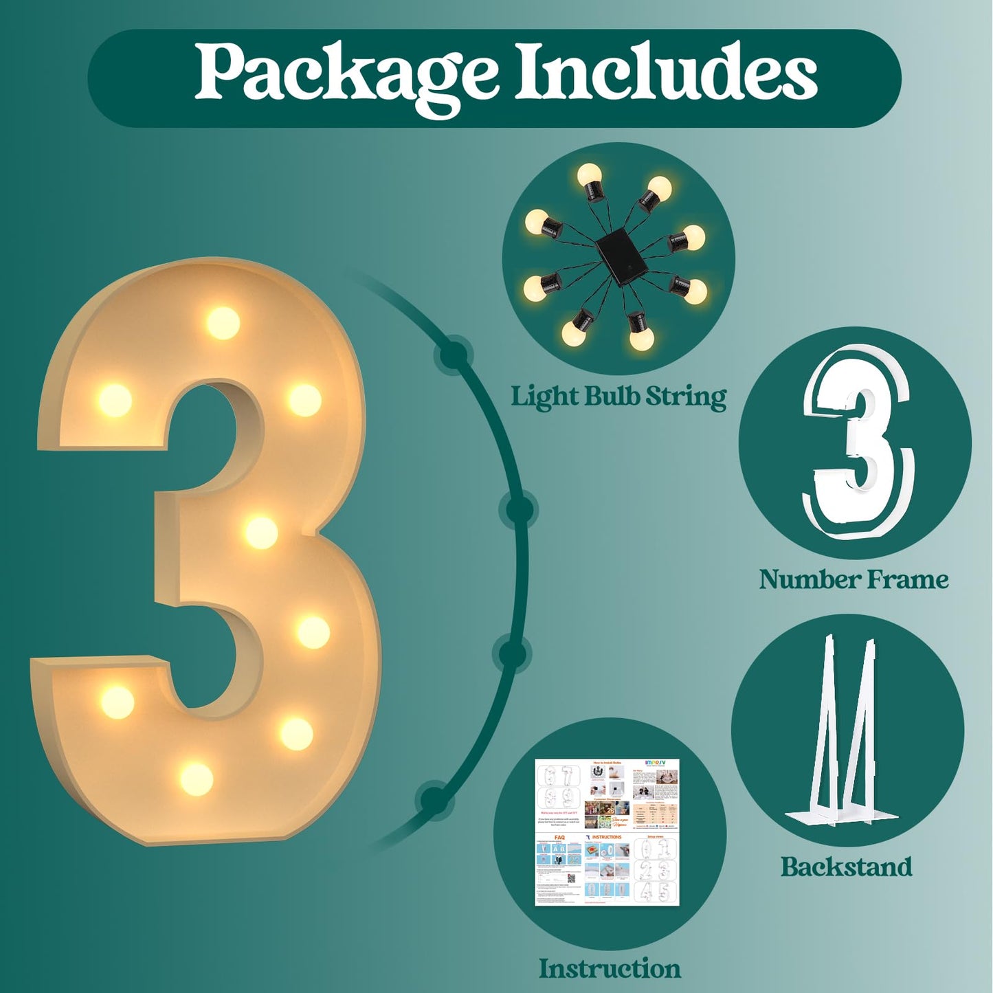 3Ft Marquee Numbers, Light Up Numbers 3 For 3Rd 13Th 30Th Birthday Decorations, Big Numbers For Party Decorations, Large Light U