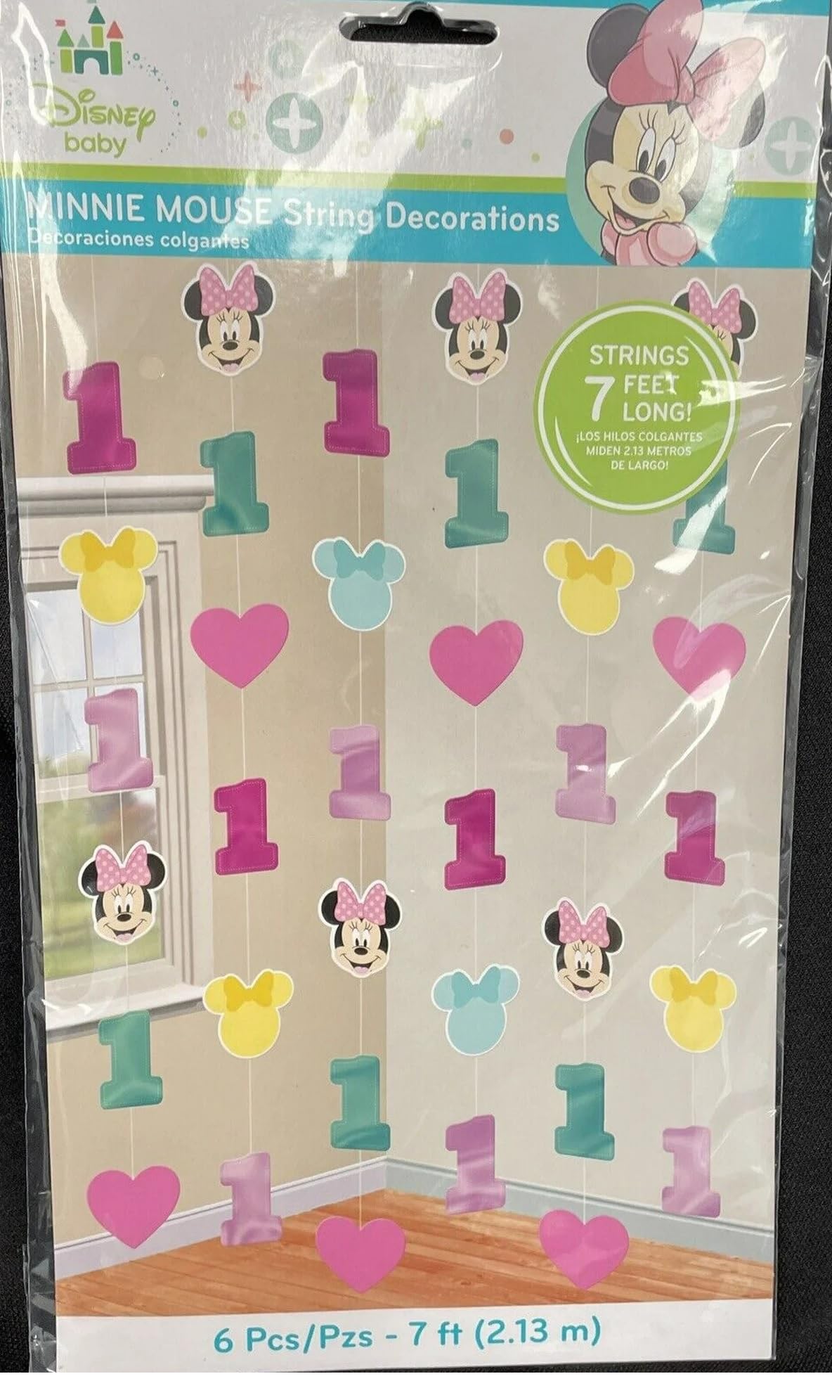 Amscan 670594 Disney Minnies Fun to be One String Decorations, Birthday 6 ct