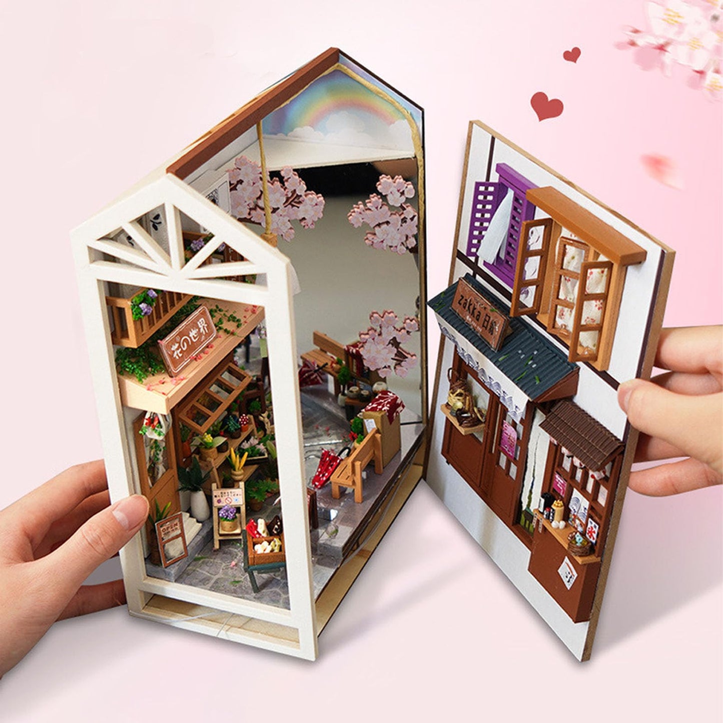 Book Nook Kit, Bookshelf Insert Decor Alley 3D Wooden Puzzle Bookshelf Insert Decorative Bookend Model Kits With Led, Diy Miniat