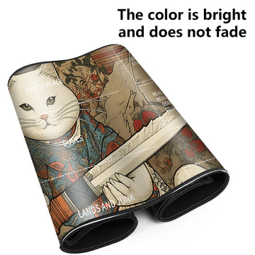 Playmat for MTG Card Playmat Stitched with Zones for MTG Card Game Playing  TCG and Board Game Mat for Cards Mousepad Desk Mats Game Mat 24 x 14 inches-Cat with decorative replica blade