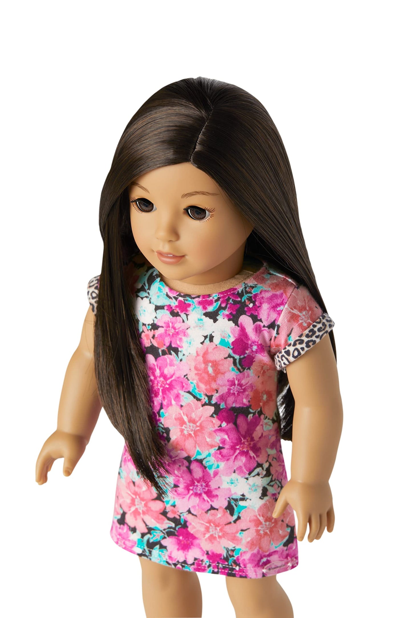 American Girl Truly Me 18-inch Doll #124 with Brown Eyes, Black-Brown Hair, Lt-to-Med Skin, T-shirt Dress, For Ages 6+, Floral