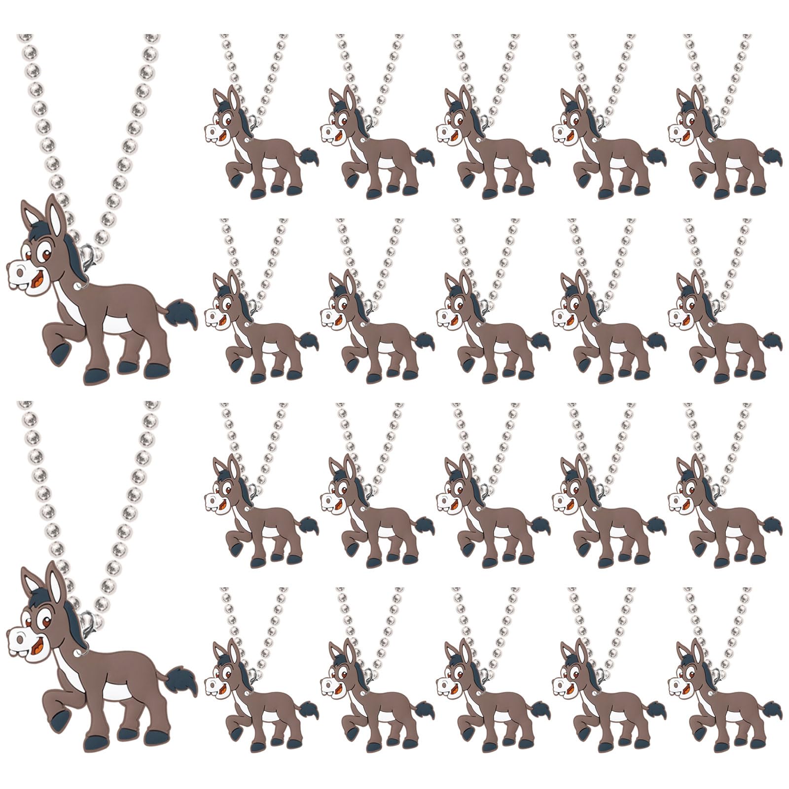 KeeStar 24 Pack Donkey Necklace Party Favors for Farm Animal Baby Shower, Barnyard Themed Party, Birthday, School Carnival Rewar