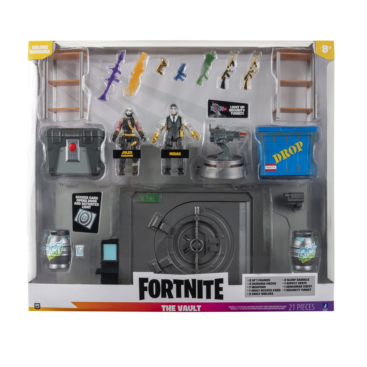 Fortnite FORTNITE The Vault Deluxe Diorama Playset with 2 Articulated Figures, 21 Accessories, 4-inch Size, Multicolor, Model FNT0847