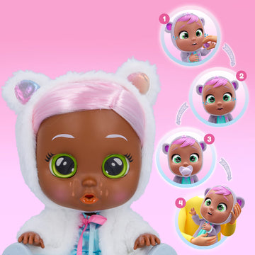 Cry Babies Dressy Pearly - 12' Baby Doll | Blue Dress, White Fluffy Jacket With Animal Ears, For Girls And Kids 18M And Up