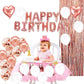 Rose Gold Birthday Party Decorations Set With Rose Gold Happy Birthday Balloon Banner, Confetti And Latex Balloon Heart Foil Balloon, Fringe Curtain For Rose Gold Theme Birthday Party Supplies