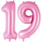 AIQINHU Pink Foil Number 19 Balloon, 40 Inch Giant Mylar Helium Balloon for 19th Birthday Party Decorations