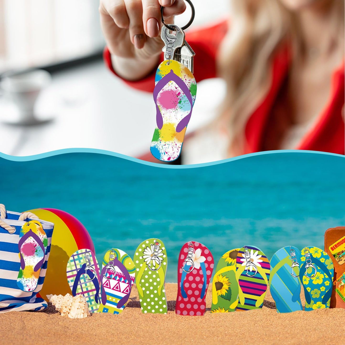 Bucherry 36 Pcs Beach Summer Party Favors Keychain Gifts Bulk Wooden Surfboard Sea Turtle Coconut Tree Christian Religious Key R