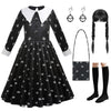 Lzh Kid Black Halloween Costume Dress For Girl, Little Kid Cosplay Princess Halloween Outfit With Wig Bag Earrings Socks