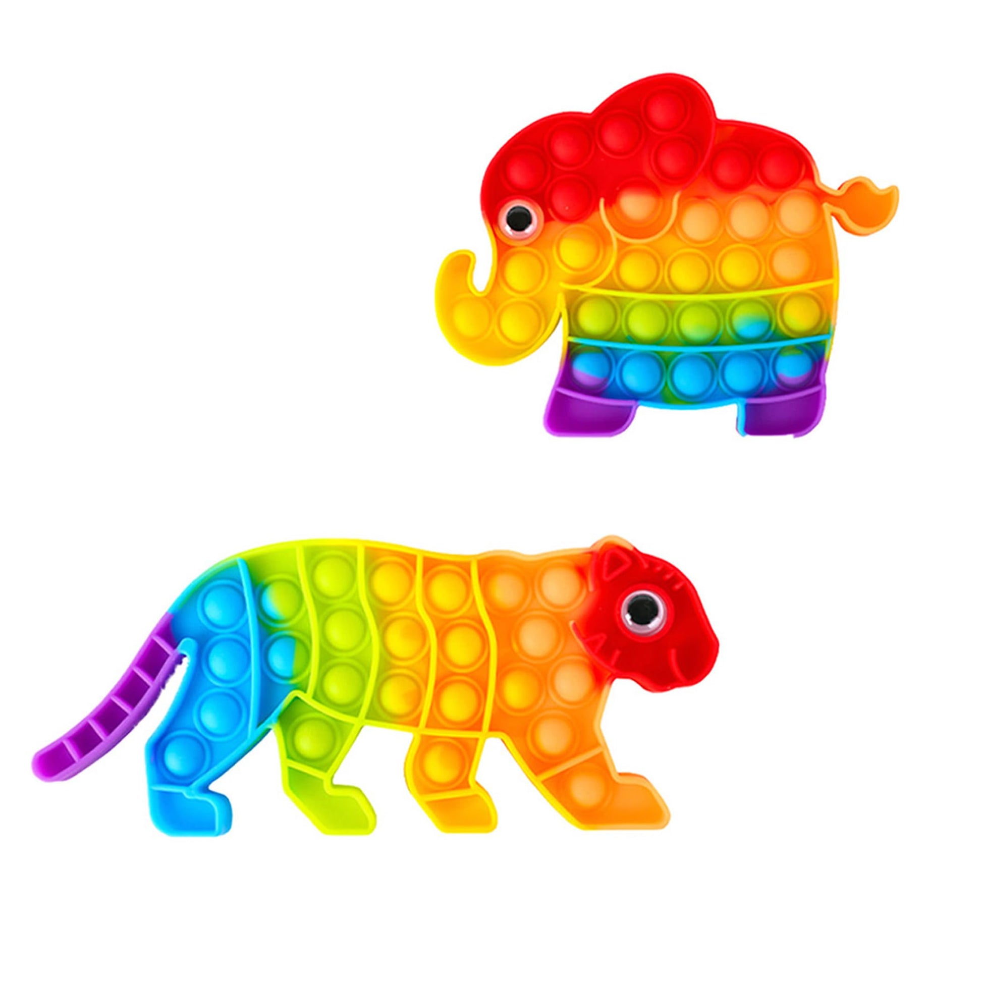 2 Packs Animals Fidget Toys,Push Bubble Sensory Toy For Kids,Rainbow Elephant Leopard Stress Reliever Squeeze Toys Set Education