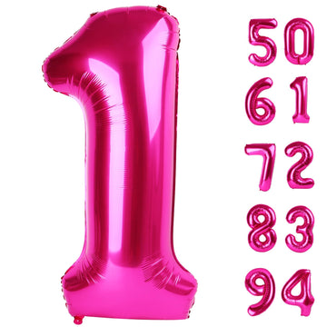 40 Inch Hot Pink 1 Balloon For First Birthday, 1St Number Balloons Birthday Decorations For Girl Kids Toddler Baby, One Giant Nu