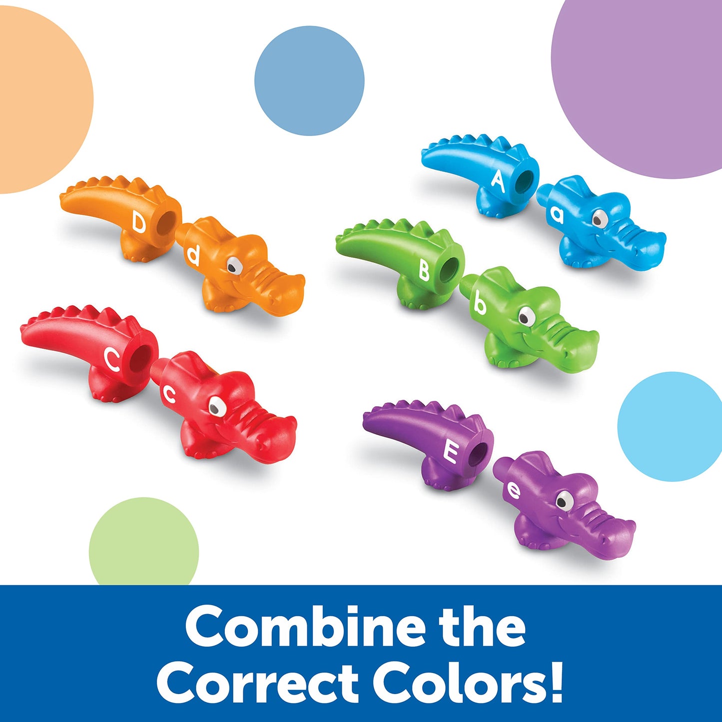 Learning Resources Snap-n-Learn Alphabet Alligators Fine Motor Toy, 26 Double-Sided Pieces, Medium, Multi-color, Model LER6704