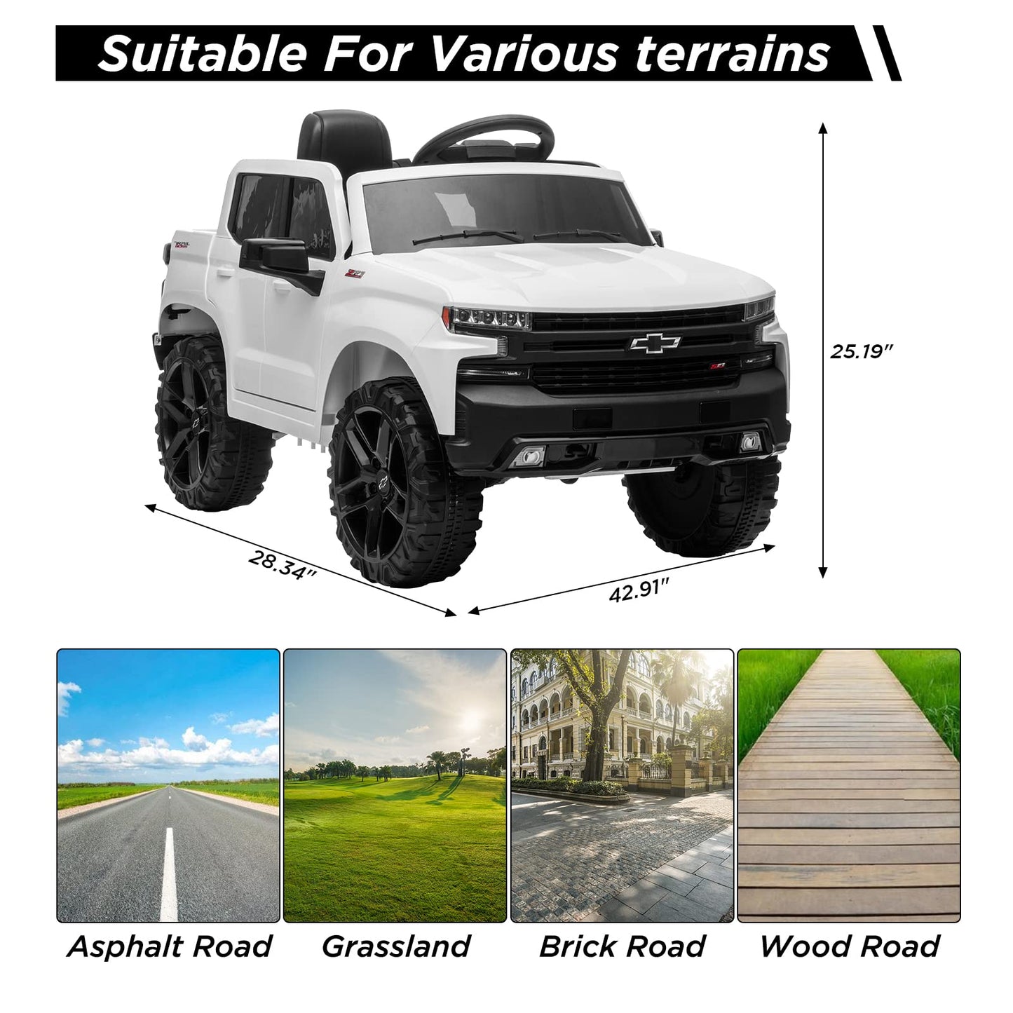 Ride On Truck With Remote Control For Kids, 12V Battery Powered Licensed Chevrolet Silverado Gmc Ride On Car Toddler Electric Ve