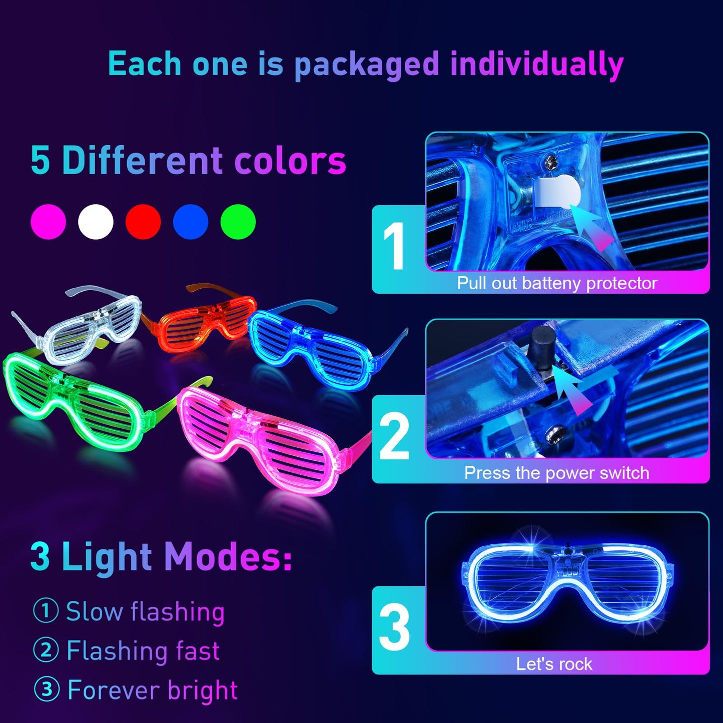 Shqdd248 Pcs Glow Party Supplies, 24 Pcs Foam Glow Sticks, 24 Pcs Led Glasses And 200 Pcs Glow Sticks Bracelets, Neon Party Favo