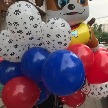 Dog Paw Balloons, 12 Inch Royal Blue Red And Yellow Balloons With White Dog Paw Print Helium Latex Balloons, Carnival Circus Balloons For Dog Paw Themed Boys Girls Birthday Party Decoration Supplies