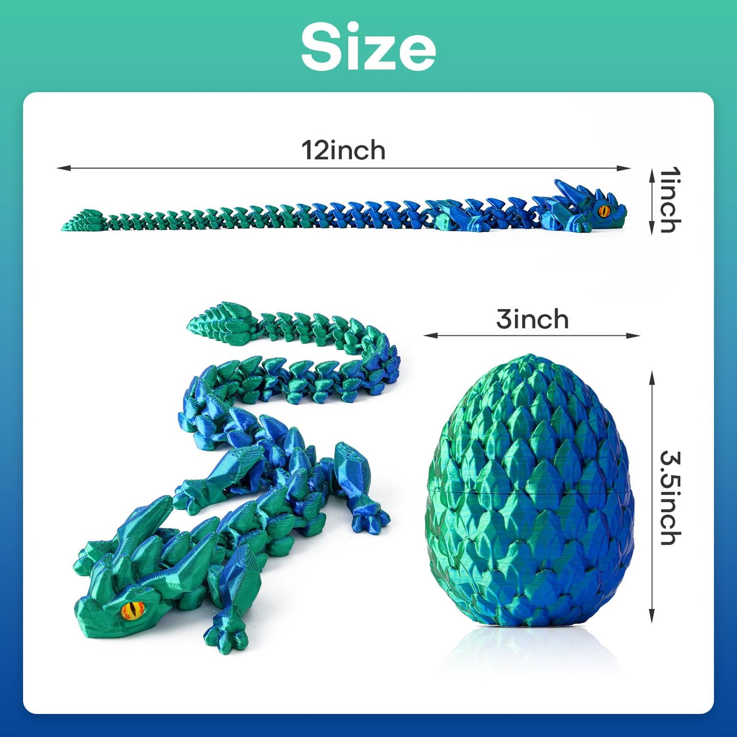 FYEFKJSA 3D Printed Dragon Eggs with Dragon Inside - 12Inch Articulated Fidget 3D Printed Animals  Interesting Decorative Gift  Easter Basket Essentials Stuffers (Laser Green)