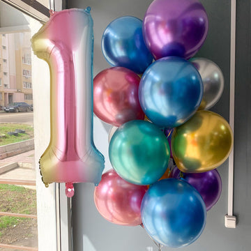 Rainbow Gradient Number 1 Balloon, 40 Inch Big Large Foil Number Balloons, Jumbo Giant Mylar Number 1 Balloons For 1 First Birth