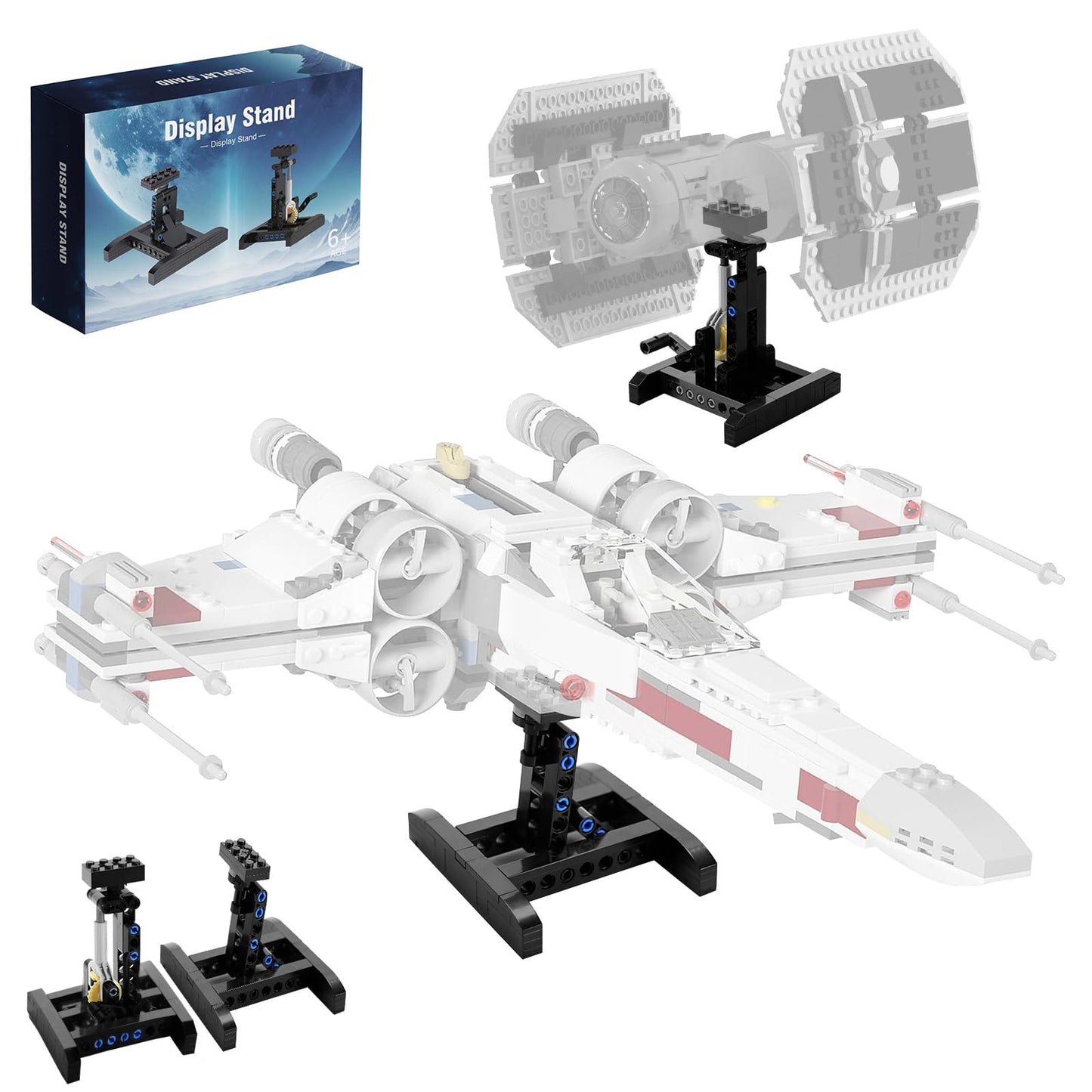 FCEYOUT Display Stand for Lego X-Wing, TIE Bomber, & Mando N-1 Fighter, Adjustable Angle, Plastic, 2 Pack, White
