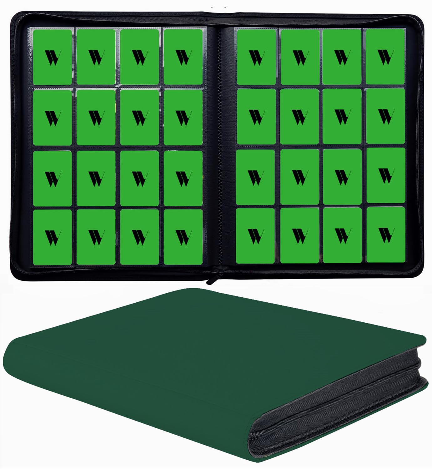 16 Pocket Card Binder  1000+ enhanced Zip Trading Card Binder  Double Sided Pocket Card Binder Album  Ringless Card Folder for MTG  TCG  Sports Card (Green  16Pockets)