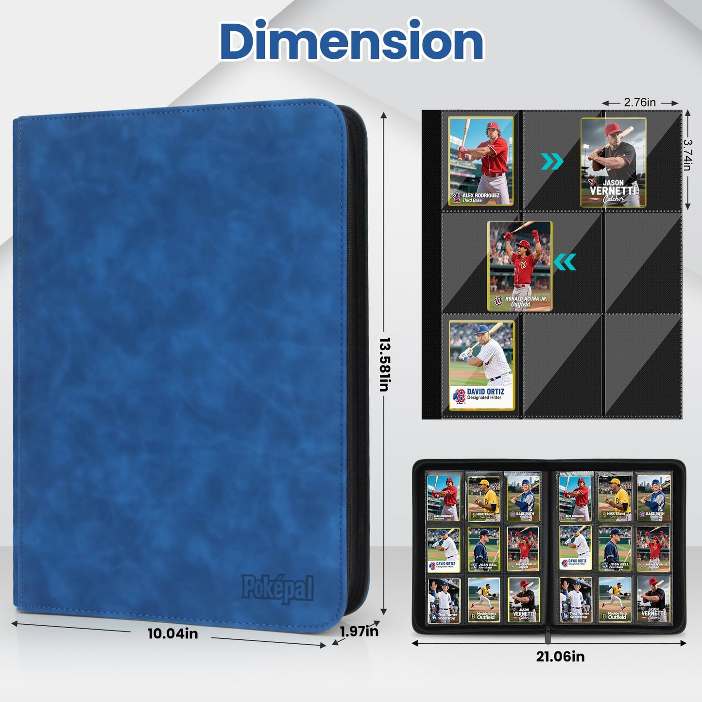 Pok?pal Trading Card Binder  9 Pocket Card Collection Binder for 540 Cards  enhanced Card Book Double Sided Pocket  Collector Album Holder Folder for TCG PM MTG OPCG YGO Sports Cards (Sapphire Blue)