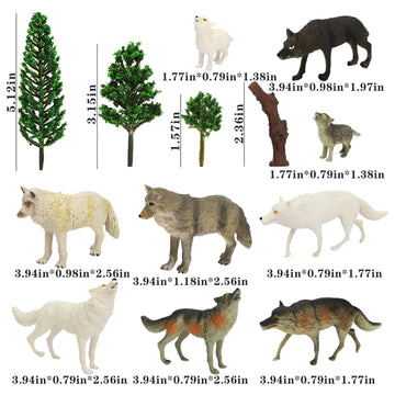 Onest 29 Pieces Mini Wolf Figurines Set Miniature Model Wolves Tree Toys Wolves Cake Toppers Decoration Small Wolf Figures For K