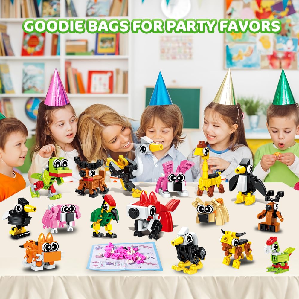 Hogokids Party Favors For Kids, 20 Pack Animals Building Block Toy, Easter Gifts Goodie Bags Stocking Stuffer Classroom Prizes Building Set, Christmas Birthday Gift For Boys Girls Ages 6-12+