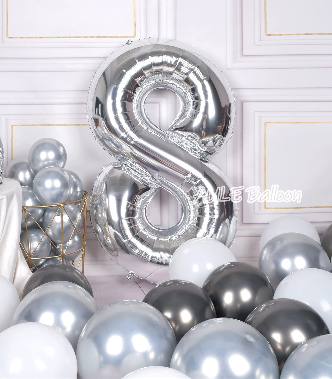 Aule 40 Inch Big Silver 8 Balloon Number Large Foil Helium Number Balloons 0-9 Jumbo Giant Happy 8Th Birthday Party Decorations