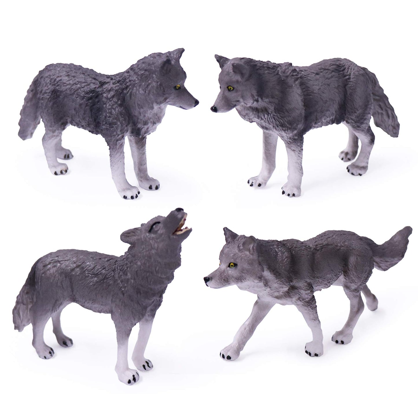 Uandme 4Pcs Wolf Toy Figurines Set Wolf Animal Figures Grey Wolf Family Cake Topper Toy Gift For Kids (Grey)