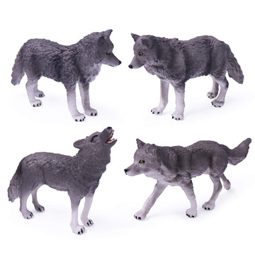 Uandme 4Pcs Wolf Toy Figurines Set Wolf Animal Figures Grey Wolf Family Cake Topper Toy Gift For Kids (Grey)